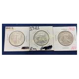 1941 and 1943 Walking Liberty Half Dollars (Three
