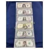 Set of Five U.S. One-Dollar Bills with Altered Por