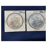 1884-O and 1886-P Morgan Silver Dollars in Cardboa