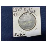 1839 Capped Bust Half Dollar, VF Condition