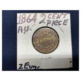 1864 United States Two-Cent Piece Encased in Cardb