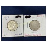 1944-D Washington Quarter and 1877 Seated Liberty