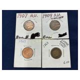 Four Indian Head Cents: 1863, 1907, and 1909 Coppe