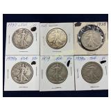 Set of Six Walking Liberty 50ï¿½ Half Dollar Coins (