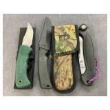 Set of 3 Outdoor Knives and Saw with Sheaths