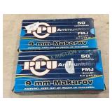 80 Rounds of 9mm Makarov PPU FMJ Ammunition in Two