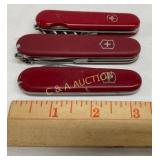 Set of Three Red Swiss Army Knives, Multi-Function