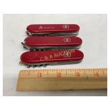 Set of Three Victorinox Swiss Army Knives with Red