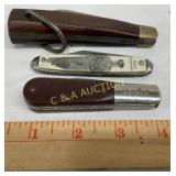 Set of Three Folding Pocket Knives with Wood and C