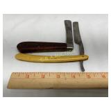Two Vintage Straight Razors With Wood and Celluloi