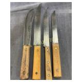 Set of Four Wood-Handled Carbon Steel Kitchen Kniv