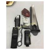Set of Tactical Knives, Tools, and Saw with Sheath