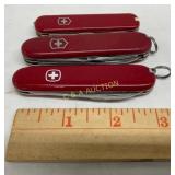 Set of Three Red Swiss Army Knives with Stainless