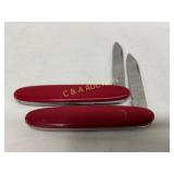 Pair of Red Swiss-Style Pocket Knives with Stainle