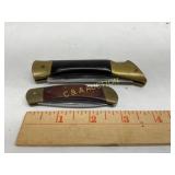 Two Folding Knives With Brass, Wood, and Steel Con
