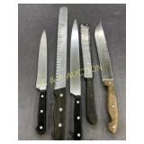 Set of Five Kitchen Knives with Various Blade Styl