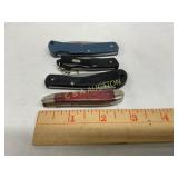 Lot of Five Folding Pocket Knives with Assorted Ha