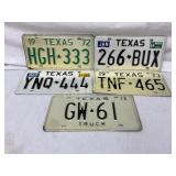 Five Texas License Plates, 1972, 1973, 1982, 1984