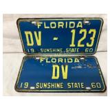 Two 1960 Florida License Plates, ï¿½Sunshine Stateï¿½