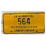1981 Illinois Repossessor License Plate with ï¿½Land
