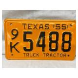 Texas 1955 Truck Tractor License Plate, Orange wit