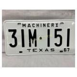 Texas 1967 ï¿½Machineryï¿½ License Plate, 3IM-151