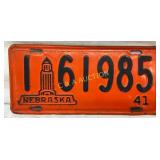 Nebraska 1941 License Plate with State Capitol Des
