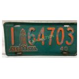 Nebraska 1940 License Plate with Embossed Capitol