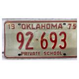 1975 Oklahoma License Plate ï¿½Private Schoolï¿½ Tag
