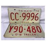 Two Texas License Plates: 1971 Trailer and 1974 Tr