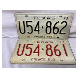 Consecutive Texas Private Bus License Plates, 1973