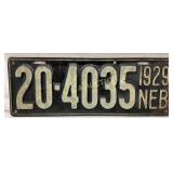 Nebraska 1929 License Plate with Raised Lettering