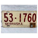 Nebraska License Plate with 1944 Validation Tab