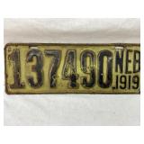 Nebraska 1919 Vehicle License Plate with Number 13