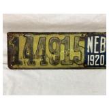 Nebraska 1919-1920 License Plate with Tag Number 1
