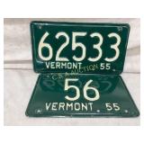 Two Vermont License Plates, 1955