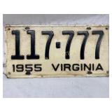 1955 Virginia License Plate with Number 117-777