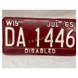 Wisconsin 1965 Disabled License Plate