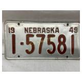Nebraska 1949 License Plate with Embossed Serial I