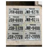 8 Texas License Plates with 3 Matching Pairs