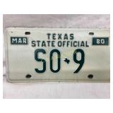 Texas ï¿½State Officialï¿½ License Plate, 1980, S0-9