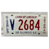 1962 Illinois ï¿½Disabled Veteranï¿½ License Plate, La