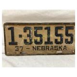 1937 Nebraska License Plate, Number 1-35155