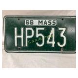 1966 Massachusetts License Plate with ï¿½HP 543ï¿½ Tag