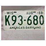 Wisconsin 1955 ï¿½Americaï¿½s Dairylandï¿½ License Plate