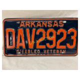 Arkansas Disabled Veteran License Plate ï¿½DAV 2923ï¿½