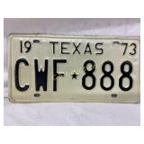 Texas 1973 License Plate CWF-888 With Star Design