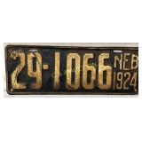 Nebraska 1924 License Plate 29-1066 in Black and W