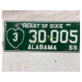 1955 Alabama License Plate ï¿½Heart of Dixieï¿½ with E