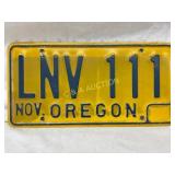 Oregon License Plate LNV 111 in Yellow and Blue